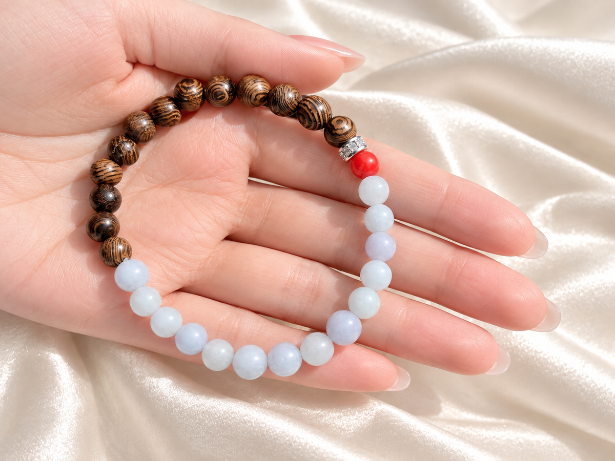 Bracelet for HIM AND HER, Made it with 6mm Sandalwoods and 6mm nurture Aquamarine with Elastic stretch cord