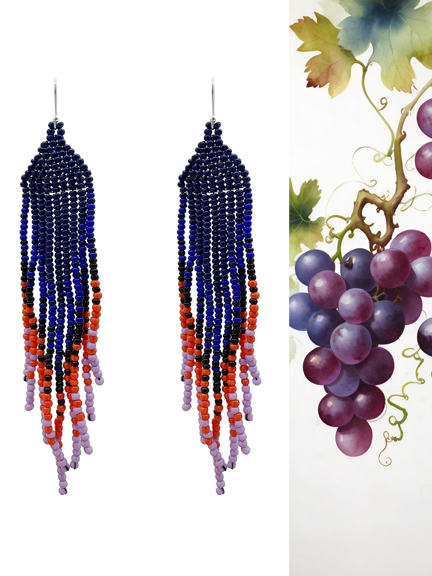 Handmade Earrings with seed beads with 925 sterling silver hook 4” length