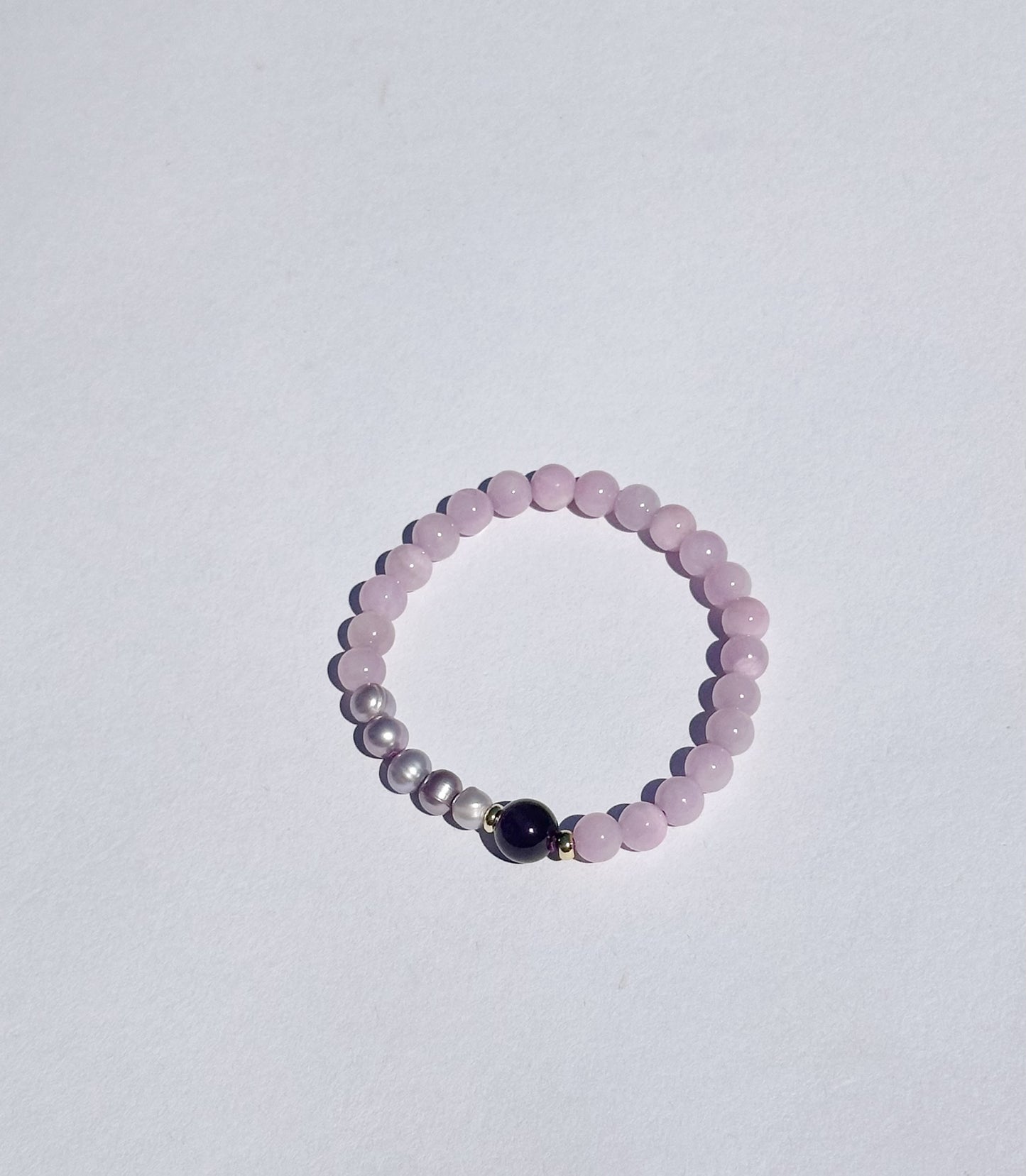 Natural Stone Beads 6mm Natural Kunzite with purple freshwater pearls with Elastic stretches for a secure, easy fit Handmade Bracelet, Women bracelet