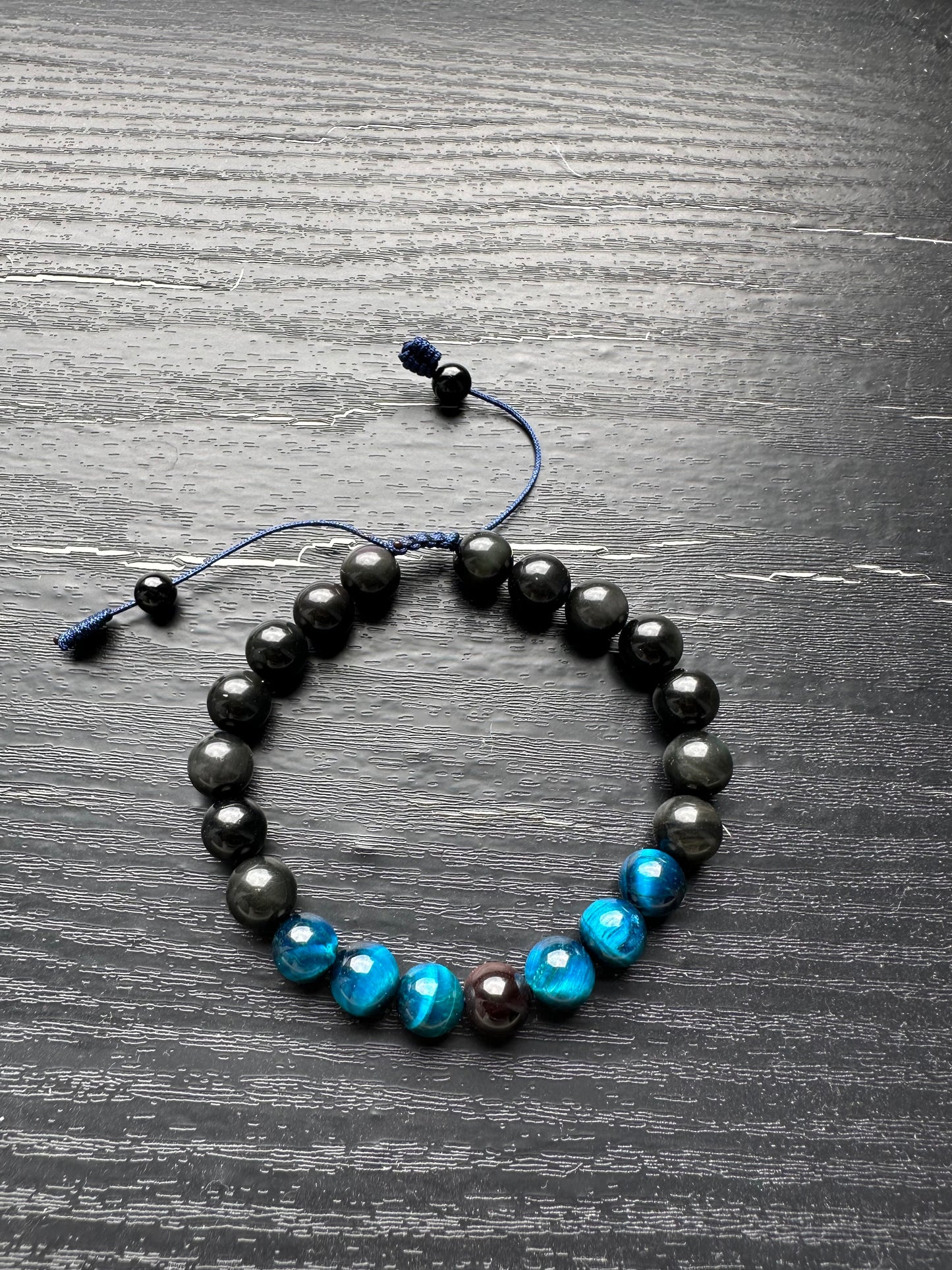 Bracelet For Men Natural Stone Beads 8mm obsidian Bracelet with Blue Eye Stretch Bracelets Adjustable Bracelet for Men