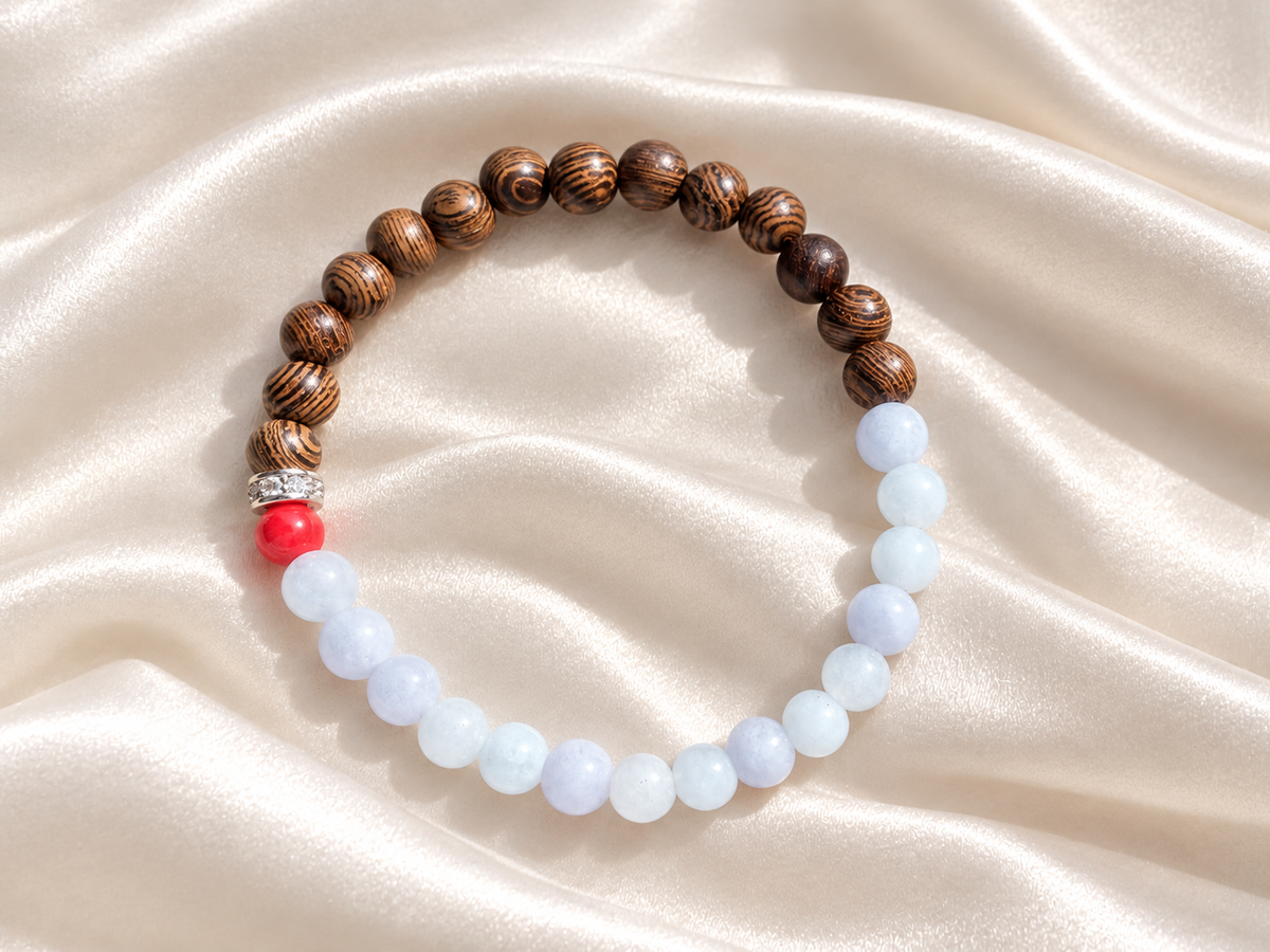 Bracelet for HIM AND HER, Made it with 6mm Sandalwoods and 6mm nurture Aquamarine with Elastic stretch cord