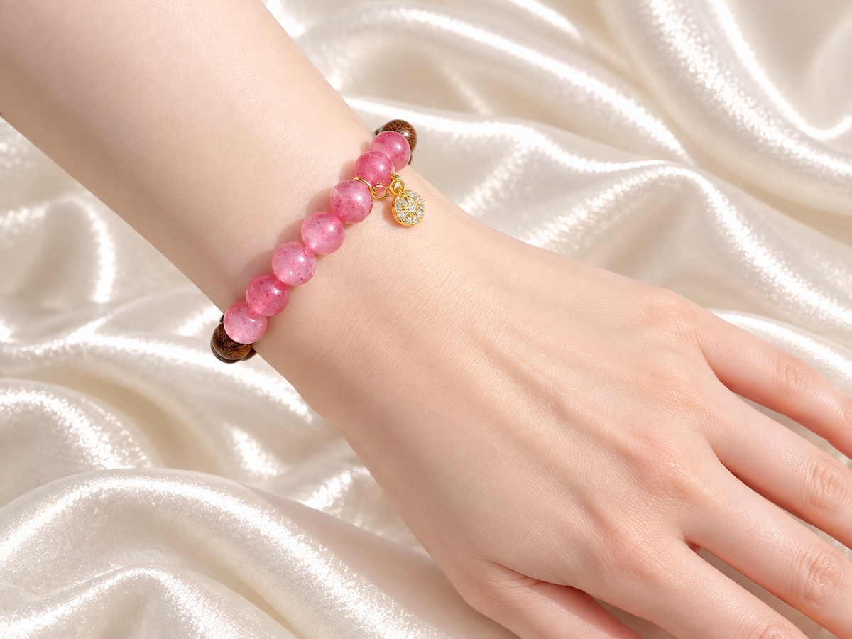 Beaded Bracelet for Her, 8mm sandalwood,   8mm  Natural Pink Chalcedony Bracelet Elastic Stretch Cord