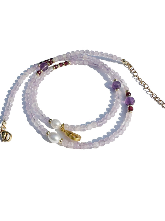 925 Sterling Silver gold plated with Natural Lavender Amethyst three row bracelet and necklace ( two in one)