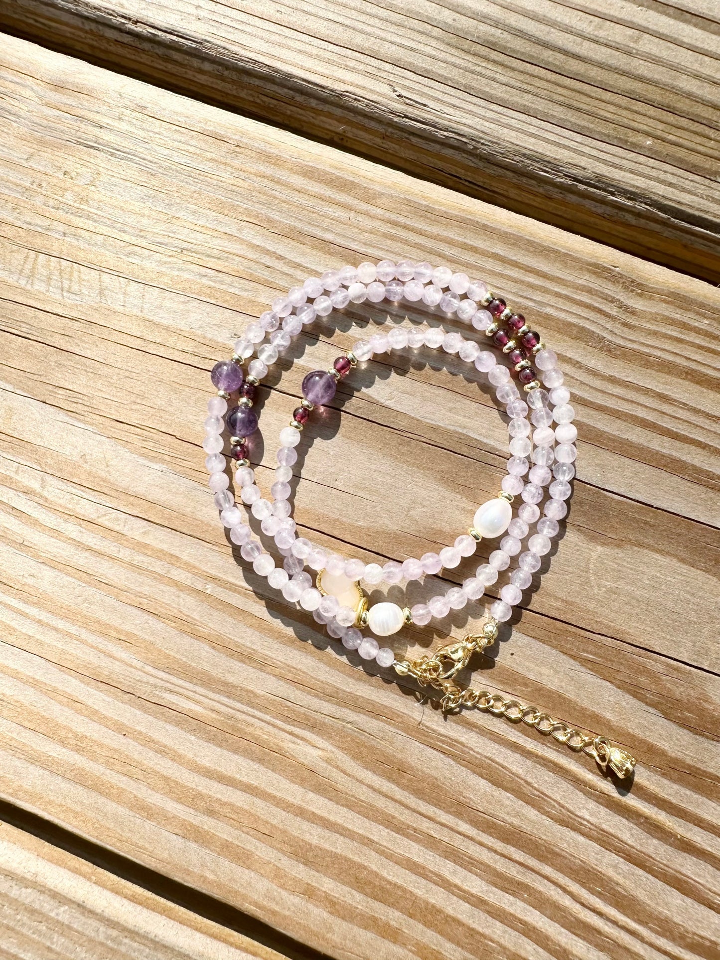 925 Sterling Silver gold plated with Natural Lavender Amethyst three row bracelet and necklace ( two in one)