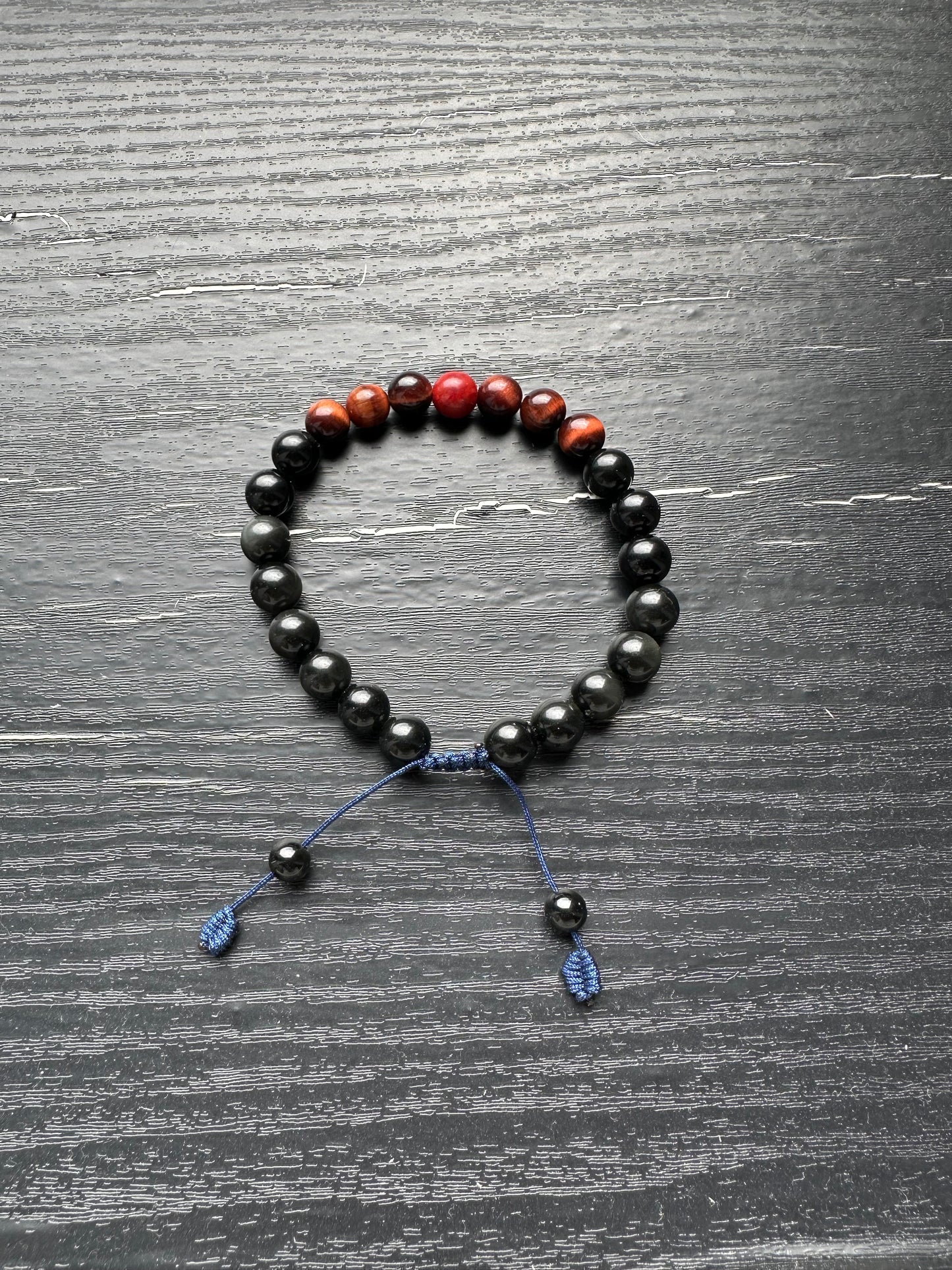 Bracelet For Men Natural Stone Beads 8mm obsidian Bracelet with Red Tiger eye Stretch Bracelets Adjustable Bracelet for Men