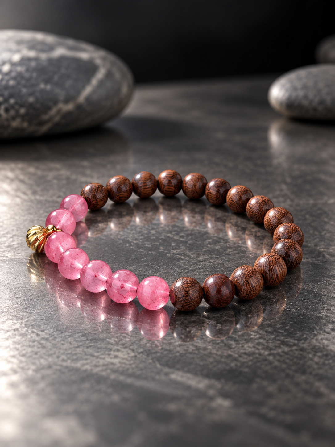 Beaded Bracelet for Her, 8mm sandalwood,   8mm  Natural Pink Chalcedony Bracelet Elastic Stretch Cord