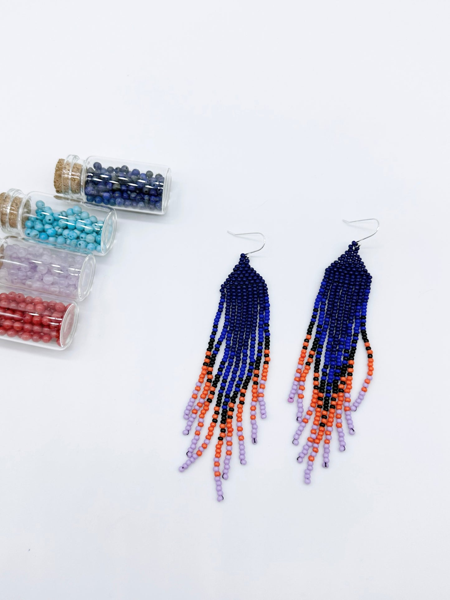 Handmade Earrings with seed beads with 925 sterling silver hook 4” length