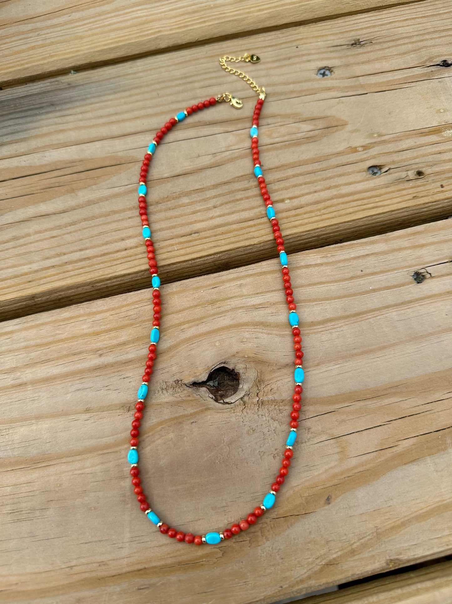 925 Sterling Silver gold plated with Red Coral And Turquoise three row bracelet and necklace ( two in one)