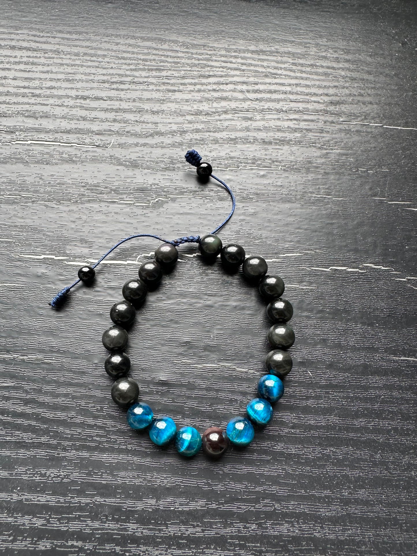 Bracelet For Men Natural Stone Beads 8mm obsidian Bracelet with Blue Eye Stretch Bracelets Adjustable Bracelet for Men