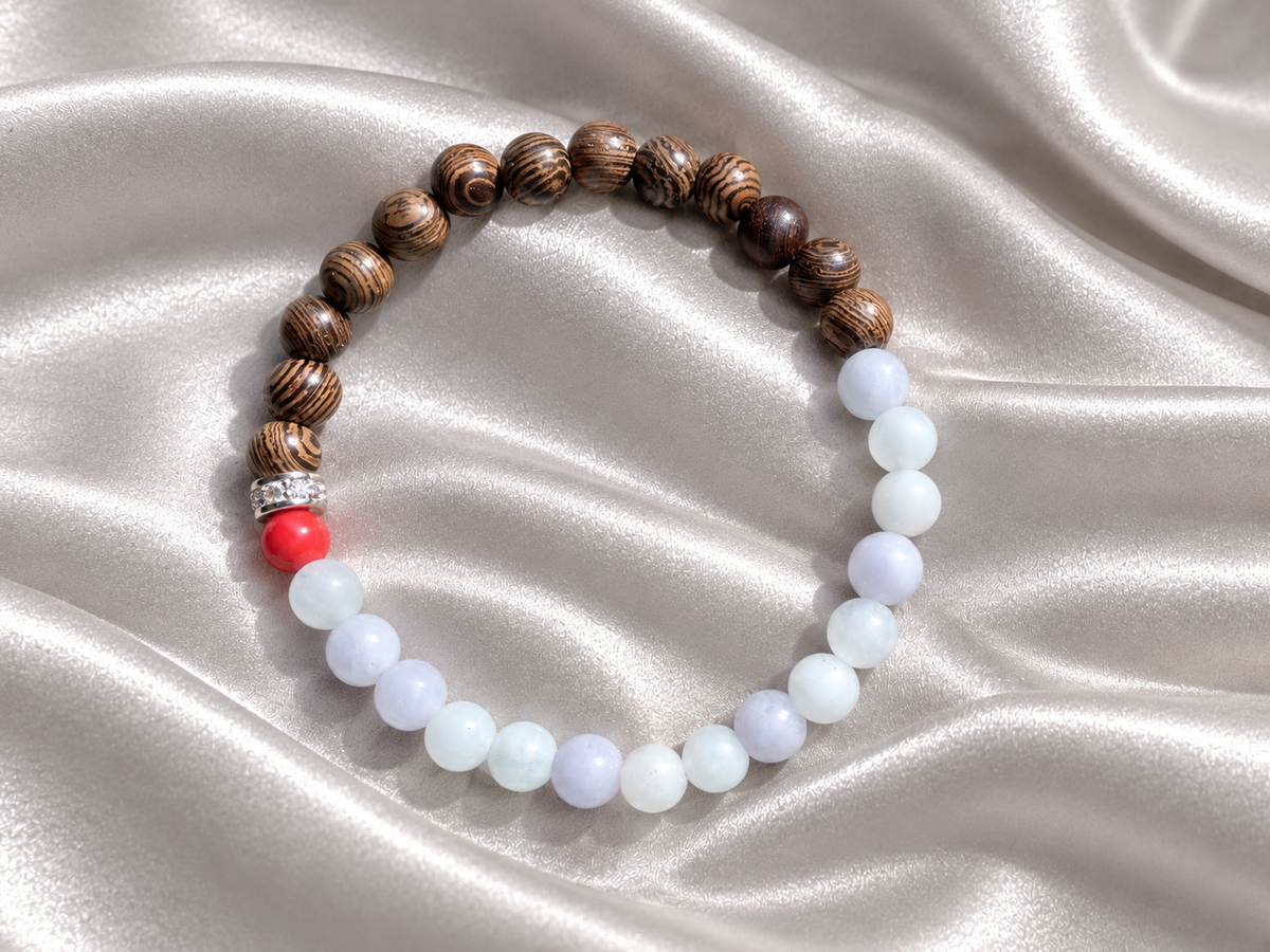 Bracelet for HIM AND HER, Made it with 6mm Sandalwoods and 6mm nurture Aquamarine with Elastic stretch cord
