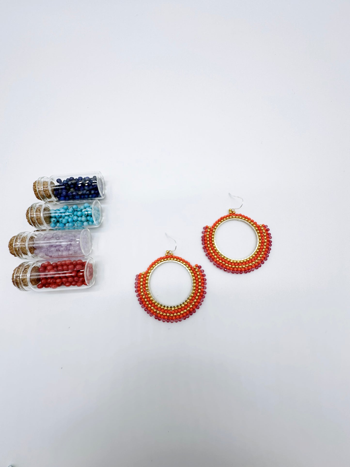 Handmade Earrings with seed beads and 2mm Ruby gemstone with 925 sterling silver hook