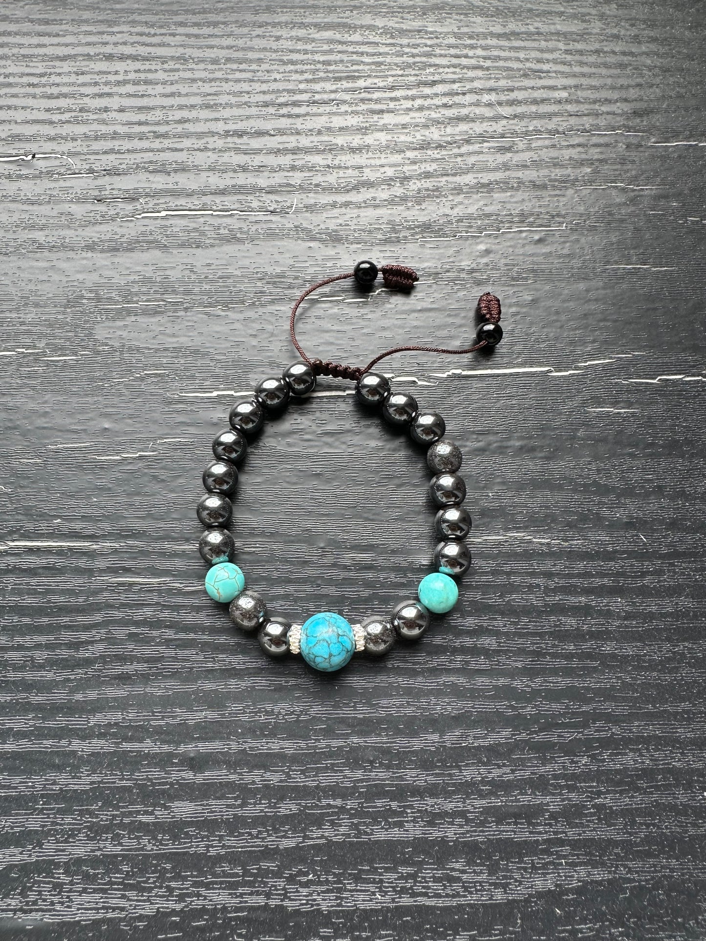 Bracelet For Men Natural Stone Beads Turquoise with 8mm hematite Stretch Bracelets Adjustable Bracelet for Men