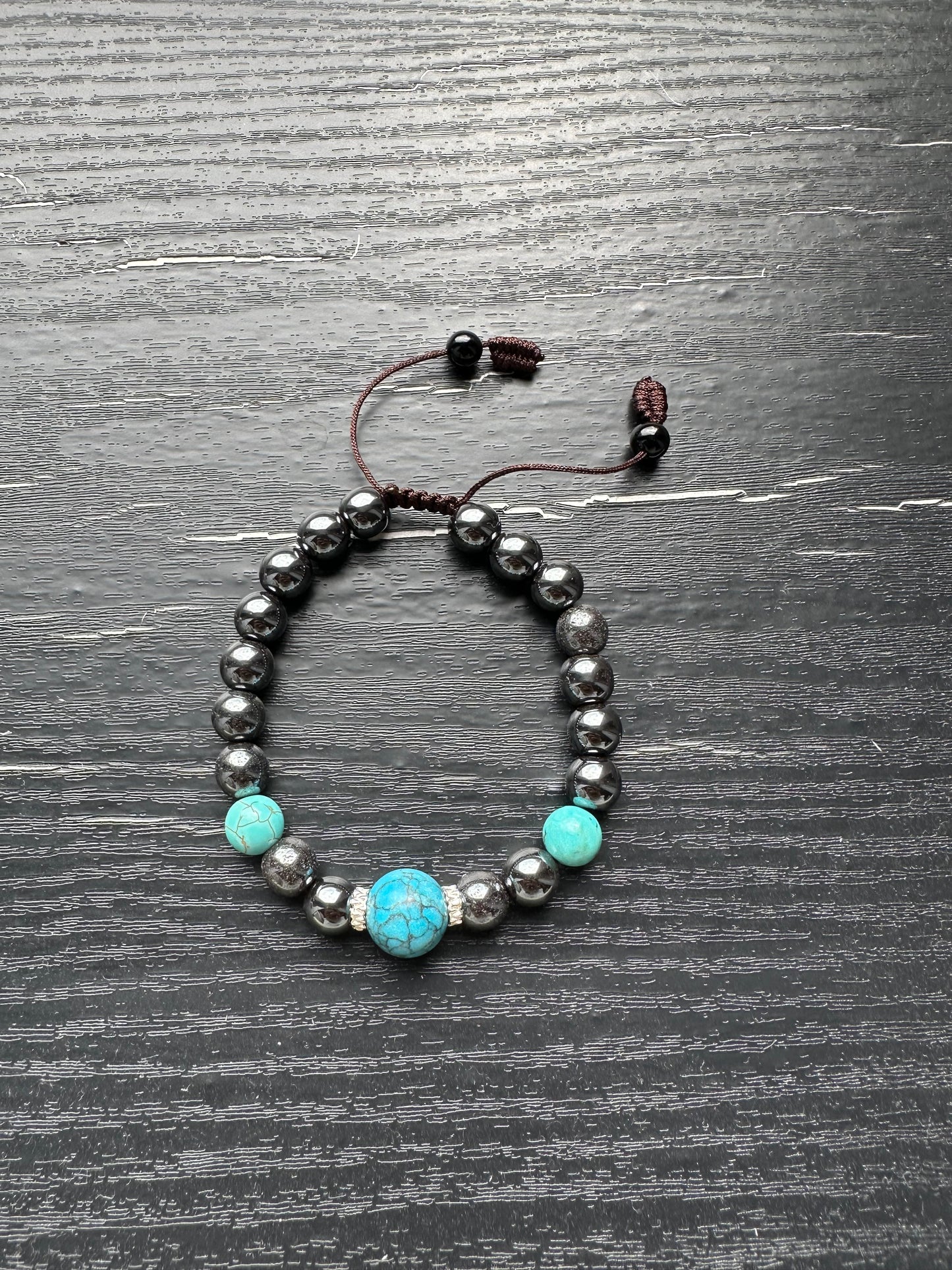 Bracelet For Men Natural Stone Beads Turquoise with 8mm hematite Stretch Bracelets Adjustable Bracelet for Men