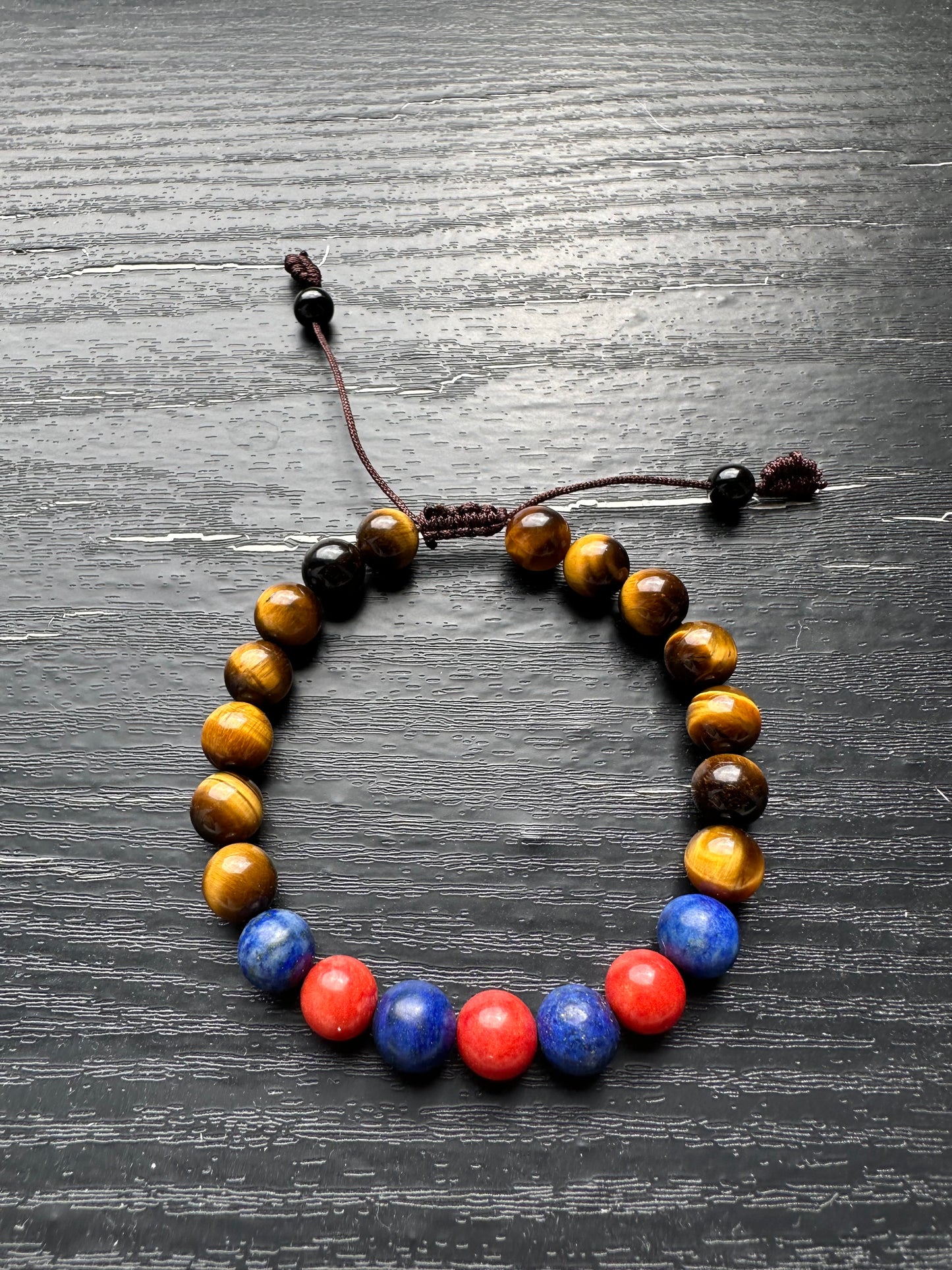 Bracelet For Men Natural Stone Beads 8mm Yellow Tiger Eye, coral and Lapis Lazuli Stretch Bracelets Adjustable Bracelet for Men