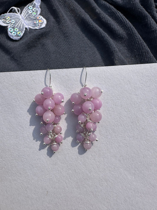 Dangle Earrings,925 Sterling Silver Hook with 6mm and 4mm Natural Kunzite 2 inch length