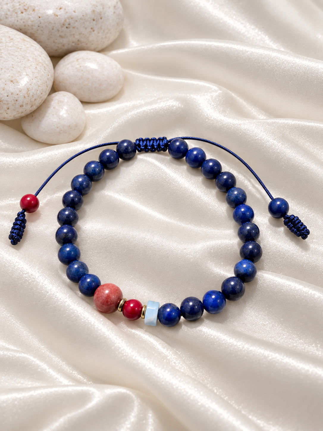 Handmade Bracelet for HIM OR HER. Made with lapis lazuli, 6mm red coral. 8mm red coral, 14K Gold Plated Spacer Beads, 3x6mm shoushan stone