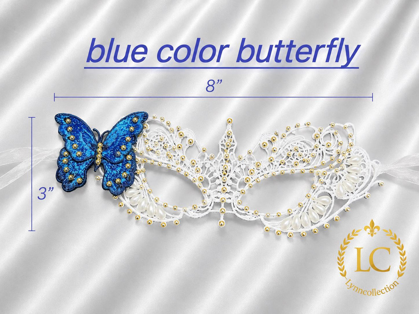 Embroidery butterfly Masquerade Mask, Women's Masquerade Mask, white Mask With gold resin beads and  Butterflies,Masquerade Ball Mask