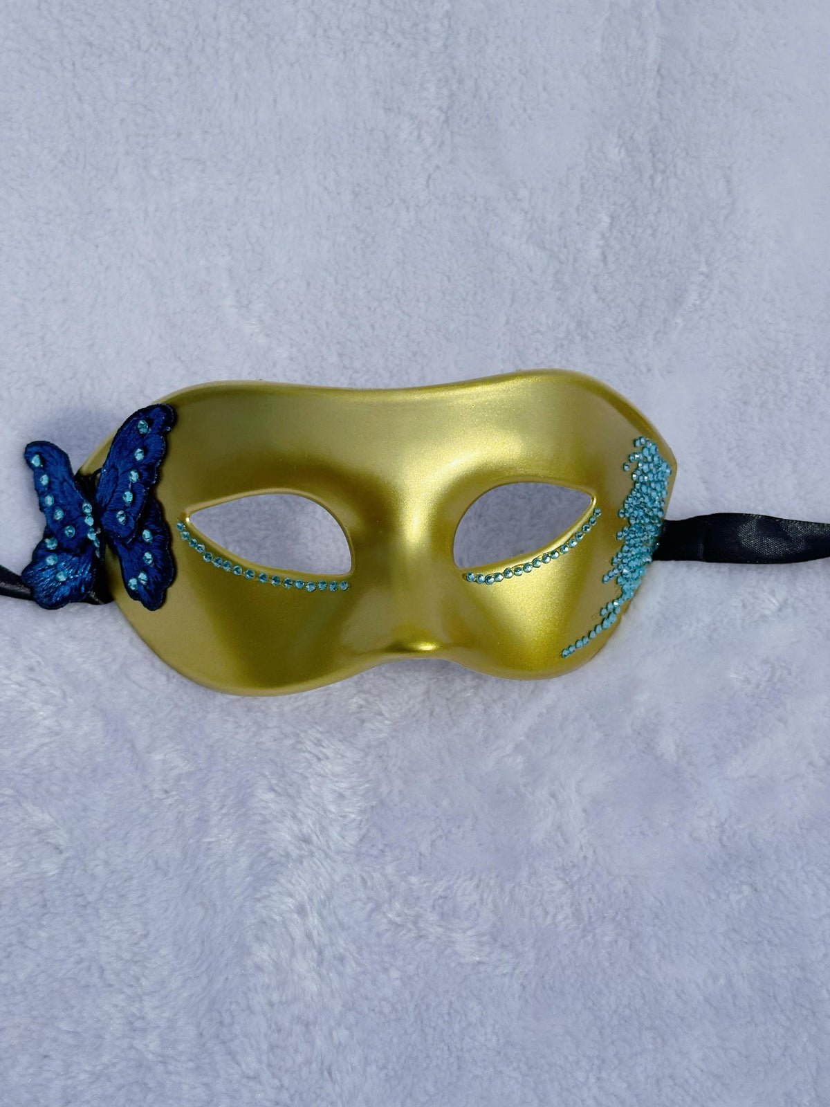 Blue Rhinestone Masquerade Mask: Butterfly Venetian Costume Ball Mask