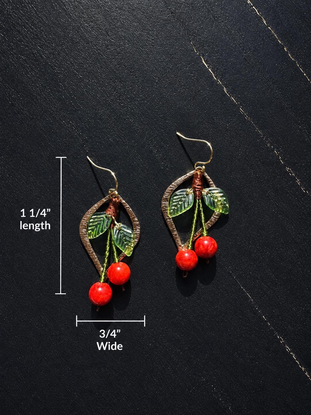 Handmade earing Gold Plated, made with gemstone cherry , size: 1 1/4” Length X 3/4” wide