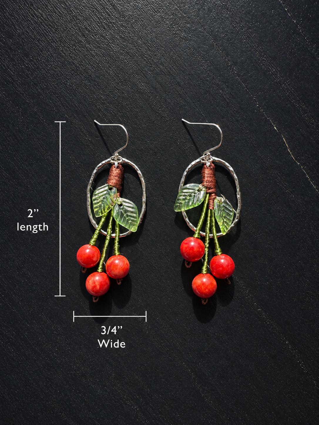 Gold Plated, made with gemstone cherry , size: 2”Length X 3/4” wide