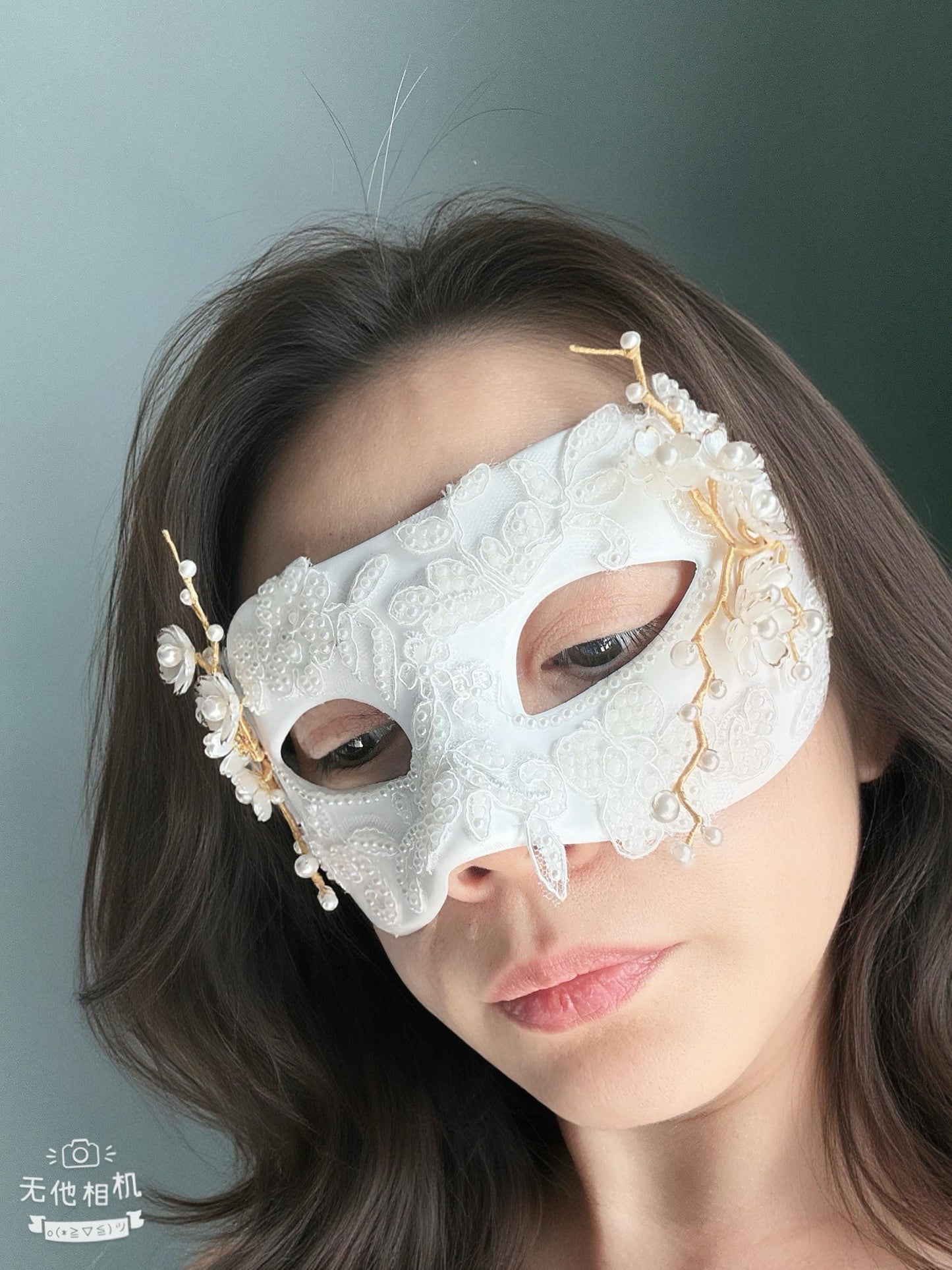 White Venetian Mask,size: (3.15"x7") Handmade White Venetian Mask – Pearl Floral Masquerade Mask, Elegant Costume Mask, Fairy-core, Party