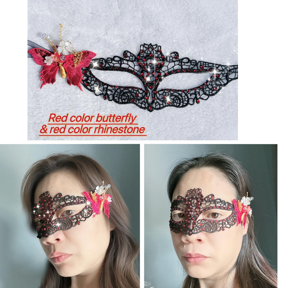 Luxury Handmade Butterfly Masquerade Mask, Red Rhinestone Venetian Mask, Fairy Ball Mask, Costume Party Gift for Women