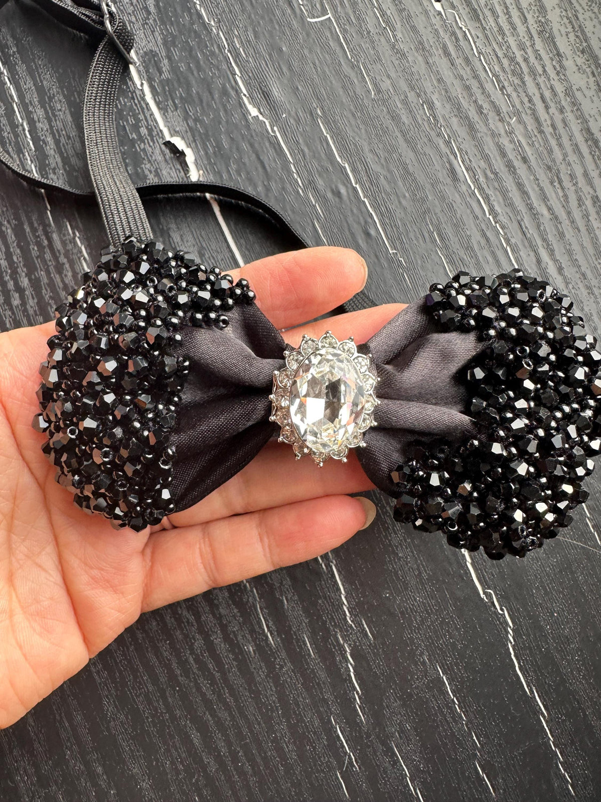 Handmade Black Crystal Bow Tie, Rhinestone Bow tie, Elegant Formal Neckwear, Wedding Groom Bow Tie ,Statement Fashion Accessory