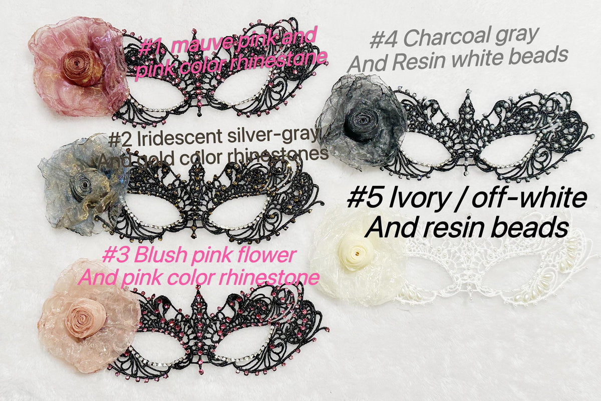 Black color Masquerade Mask with silk flower and rhinestones, Women's Masquerade Mask, Masquerade party Masks, Halloween party mask