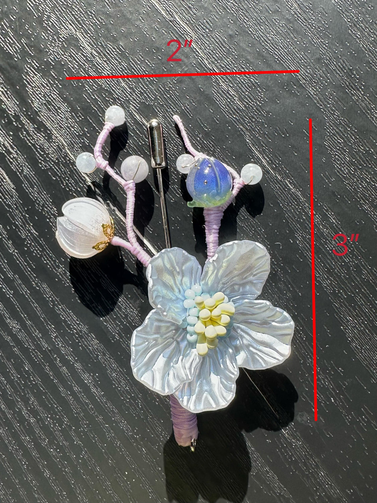 Handmade  brooch, Blue color acrylic beads and gemstone beads with silk thread