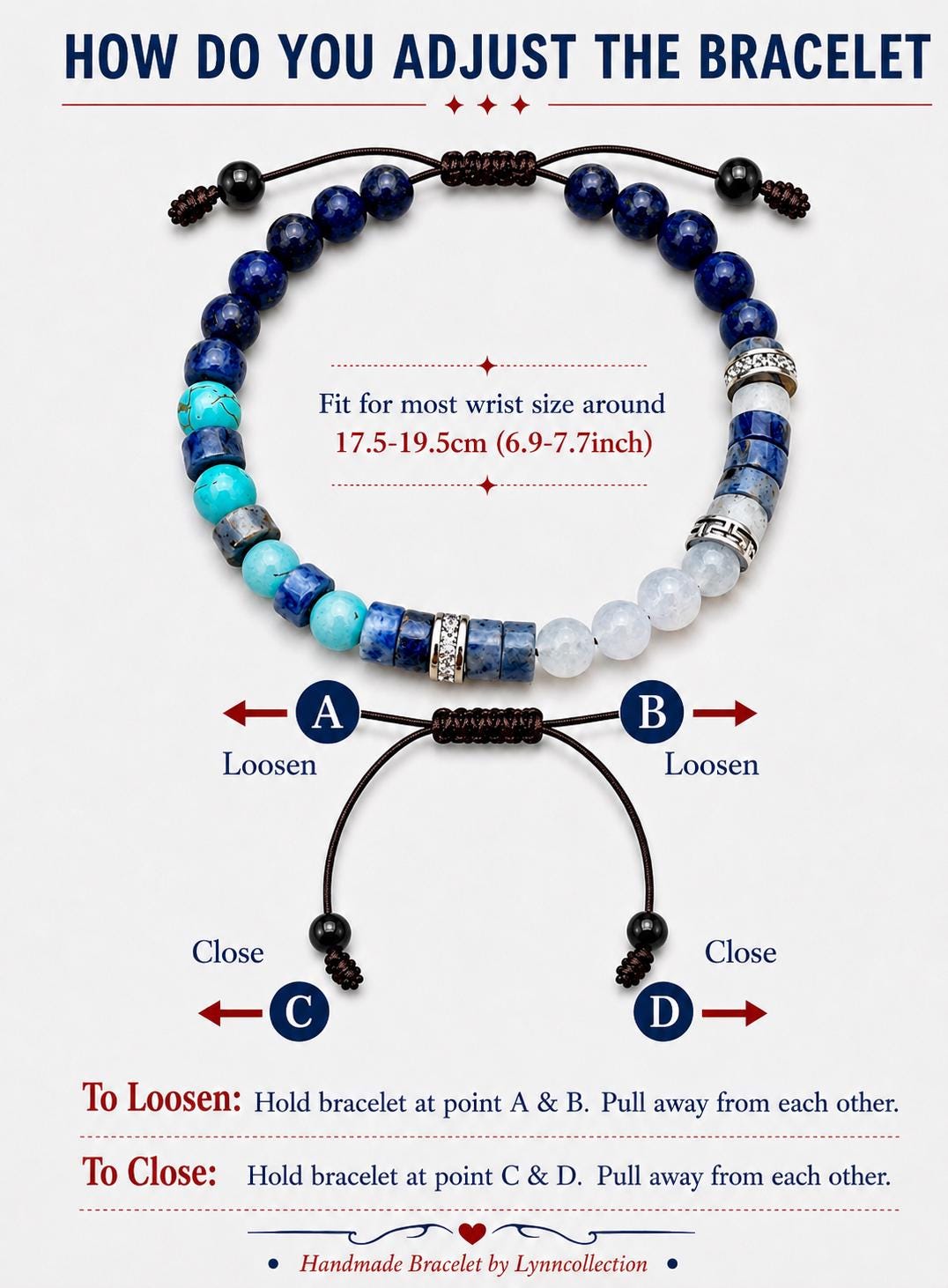 Gemstone Bracelet for HIM OR HER. Made it with Black Agate, 6mm Red Tiger’s eye beads. Adjustable Knotted Cord