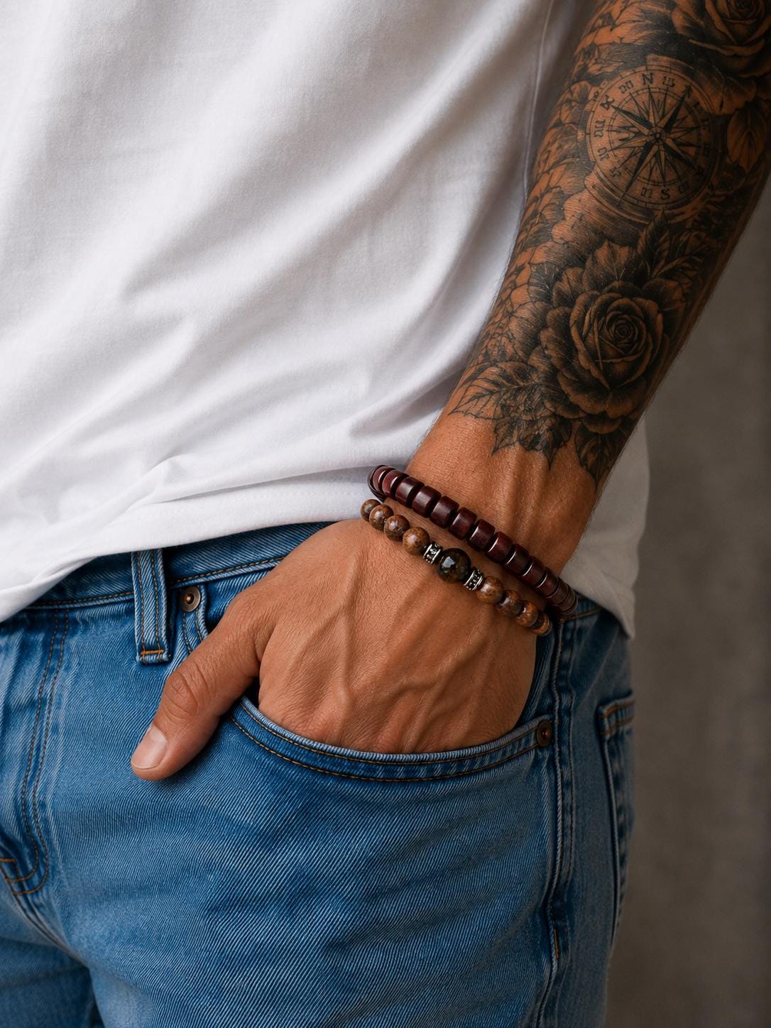 Bracelet for Him and Her, Yellow Tiger’s eye and sandalwood, Adjustable knot, two pieces bracelet