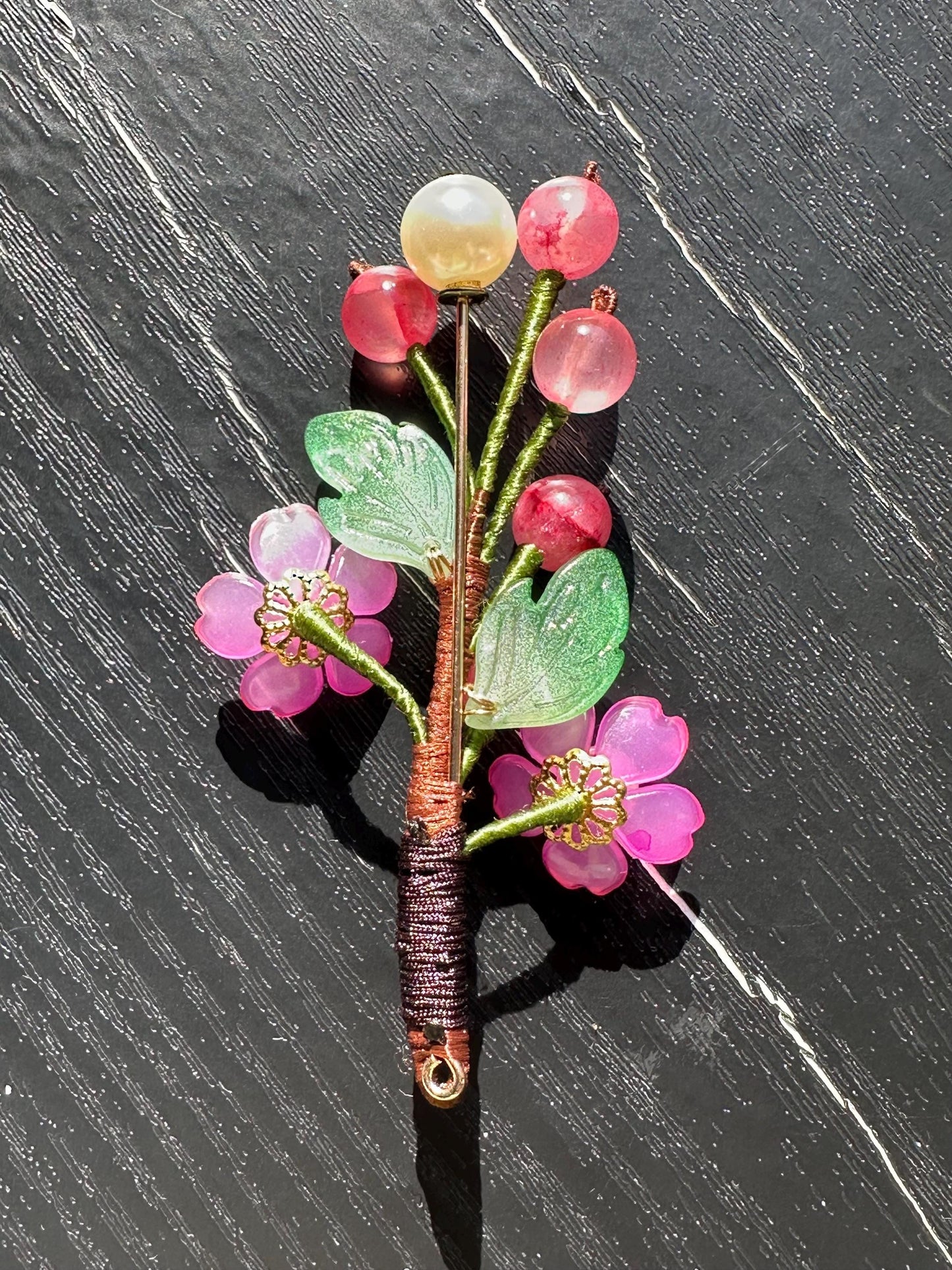 Handmade Flower Brooch,Elegant Floral Pin, Cherry Blossom Jewelry,Gift for Her, Artisan Statement Brooch