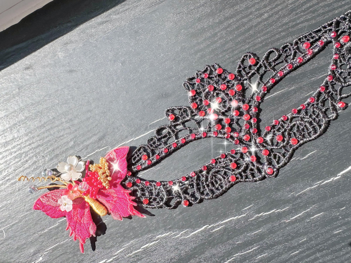 Luxury Handmade Butterfly Masquerade Mask, Red Rhinestone Venetian Mask, Fairy Ball Mask, Costume Party Gift for Women