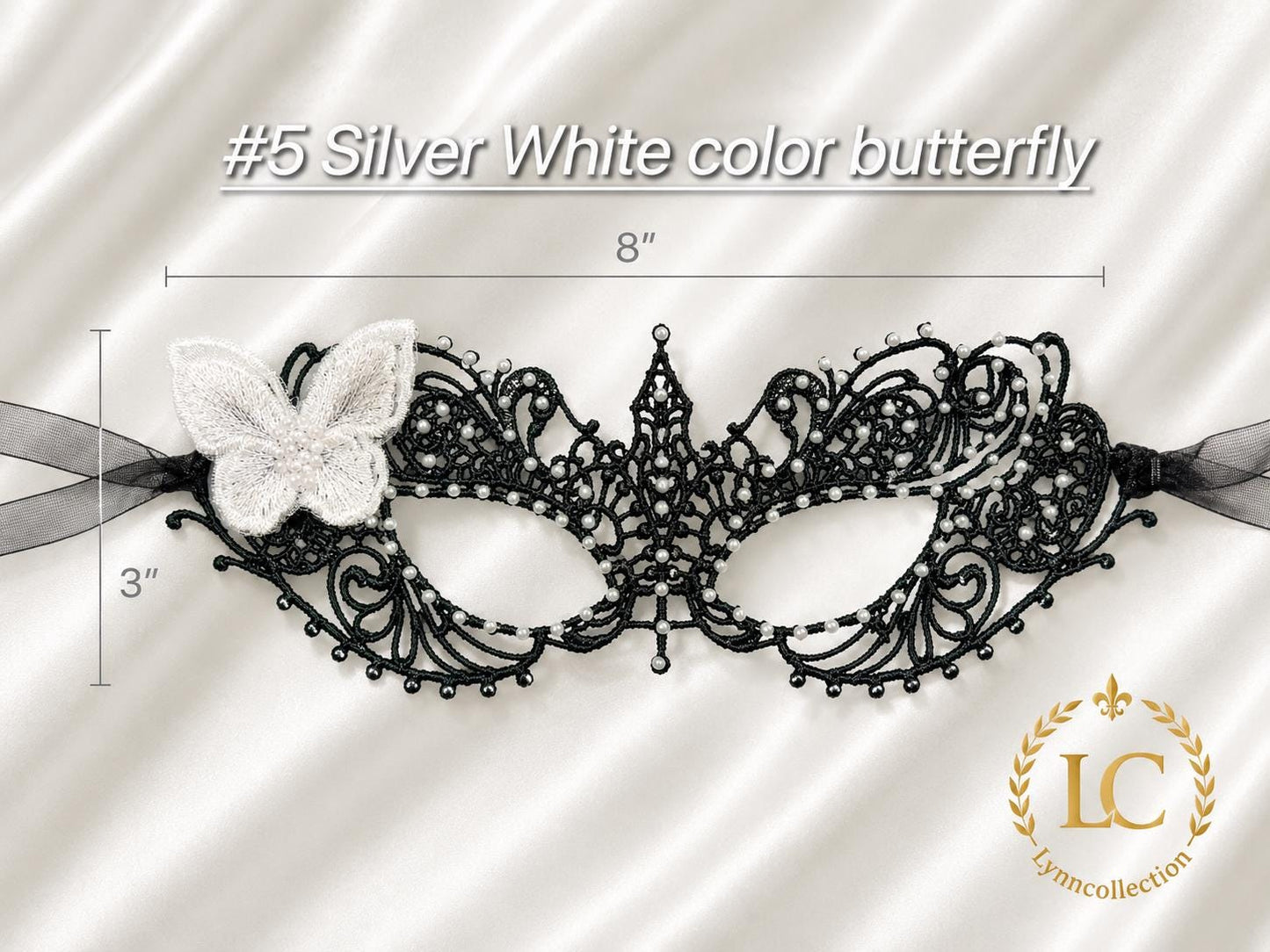 Black Lace masquerade Mask,with white resin beads, butterfly, Masquerade Party Mask,Vintage Venetian Face Mask for Halloween