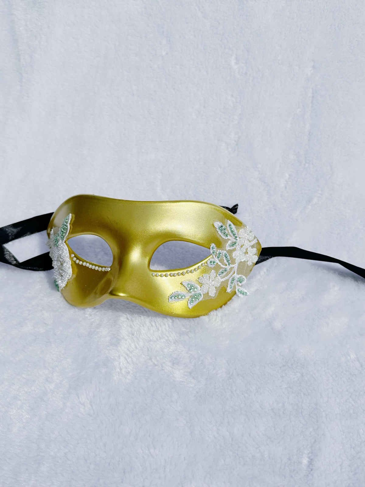 Gold Masquerade Mask with White Lace: Venetian Style Ball Mask