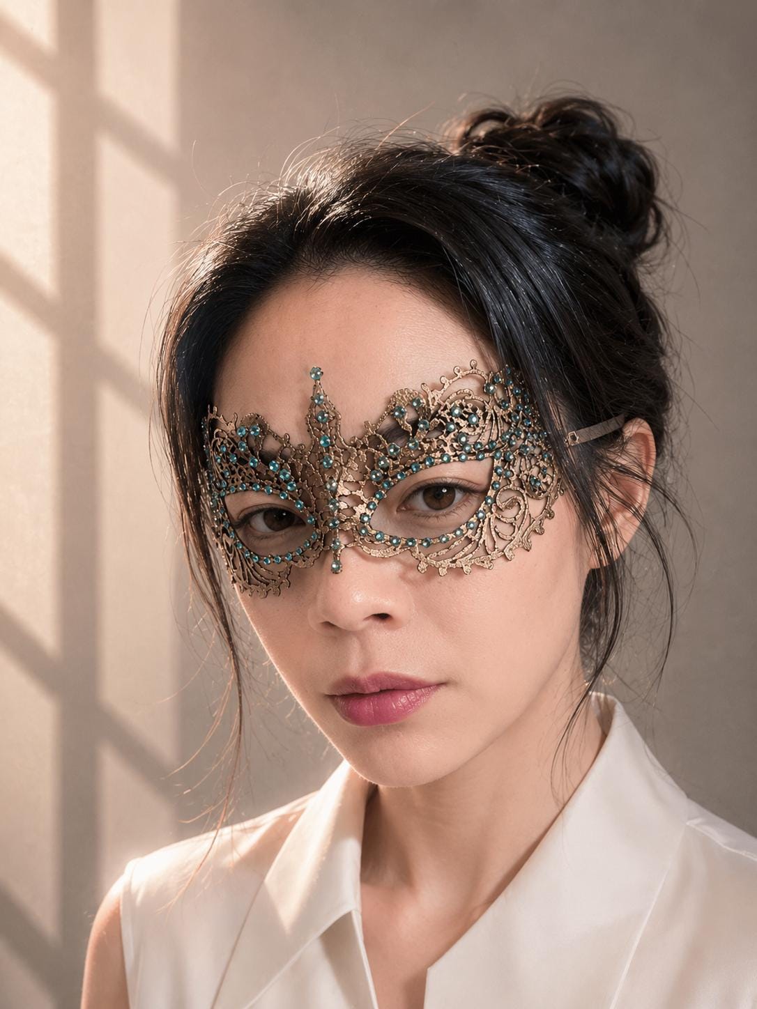Bronze-colored color Masquerade Mask, Halloween Party Mask, Luxury Masquerade Mask Womens Lace Eye Mask