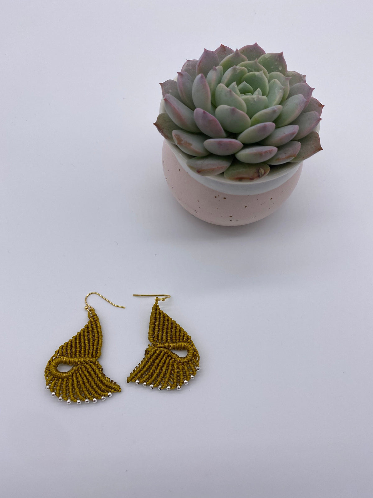 Gold Macrame Dangle Earrings: Bohemian Tribal Jewelry