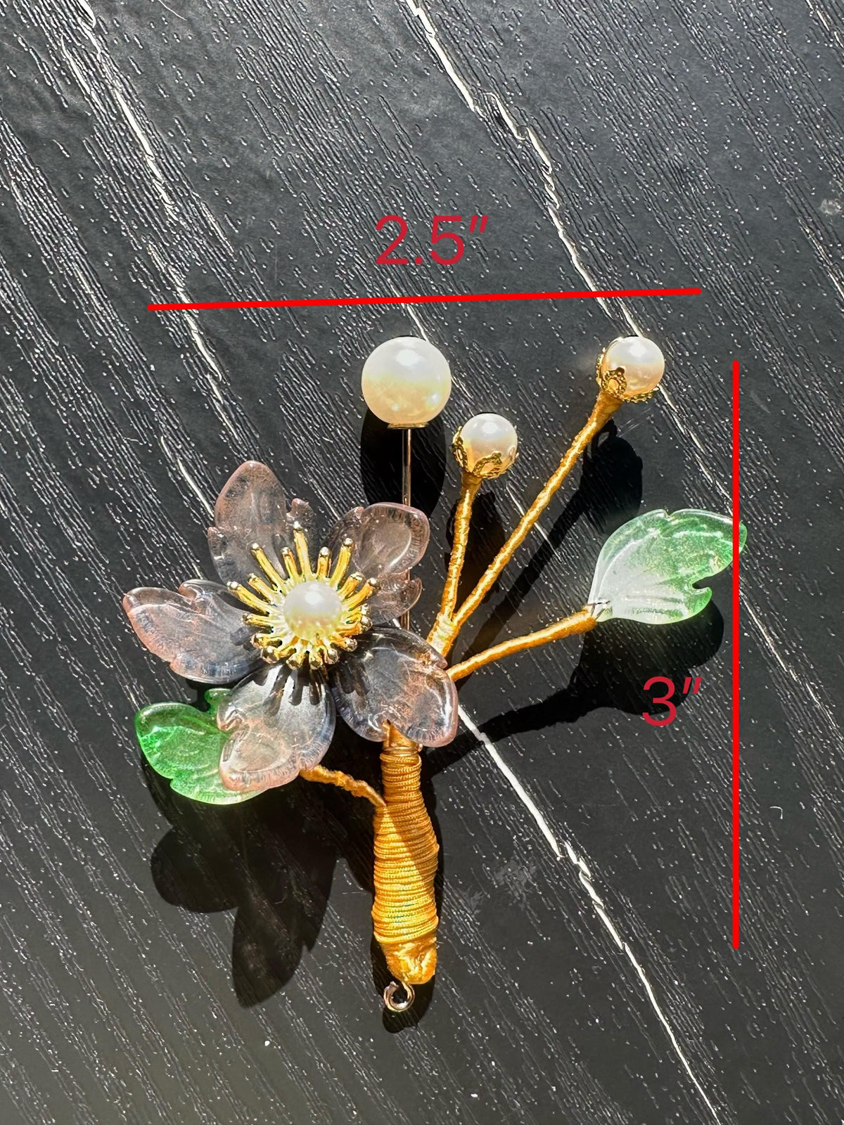 Handmade  brooch, gary color acrylic beads and gemstone beads with silk thread