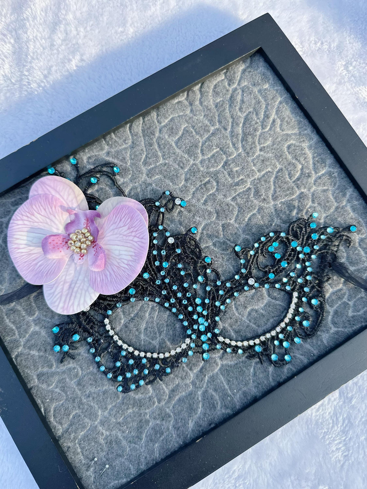 Lace masquerade Mask, with fabric Orchid flower and rhinestone, Masquerade Party mask, Halloween Party mask
