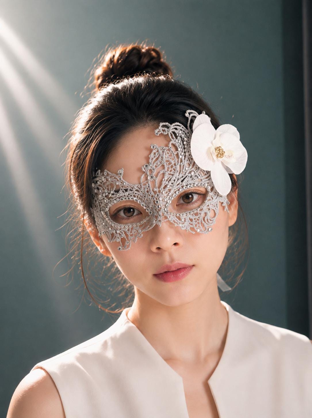 Lace Rhinestone Masquerade Mask, Gold Orchid Flower