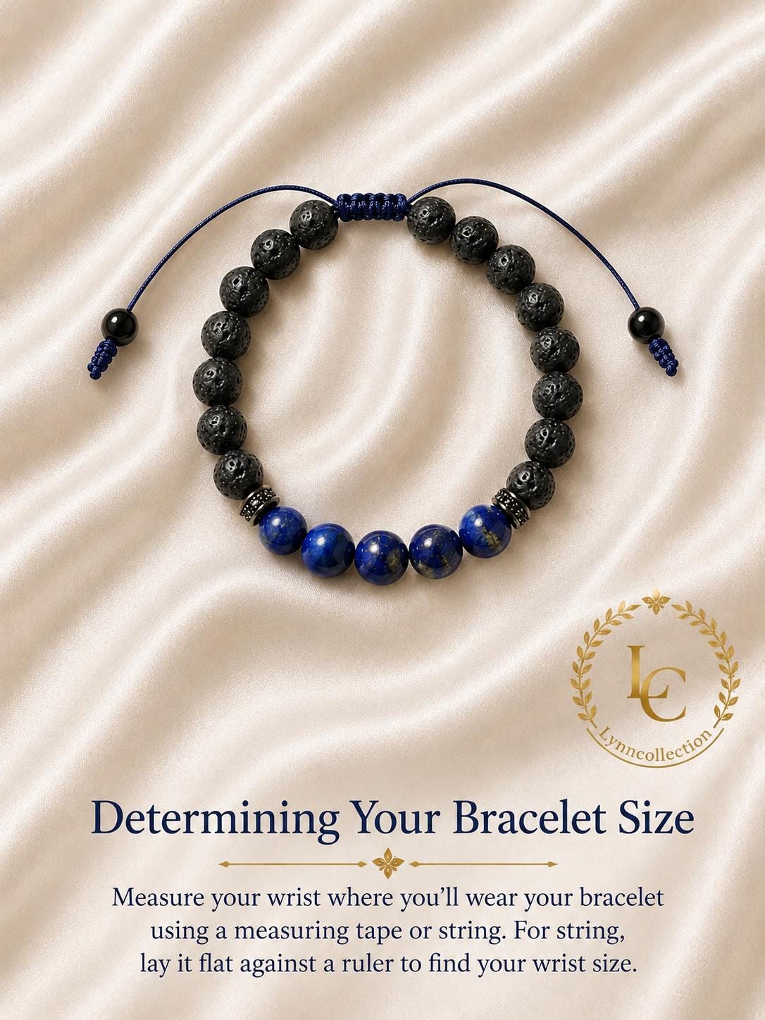 Gemstone Bracelet for HIM OR HER. Made it with Black Lava Stone,Lapis Lazuli, Adjustable Knotted Cord