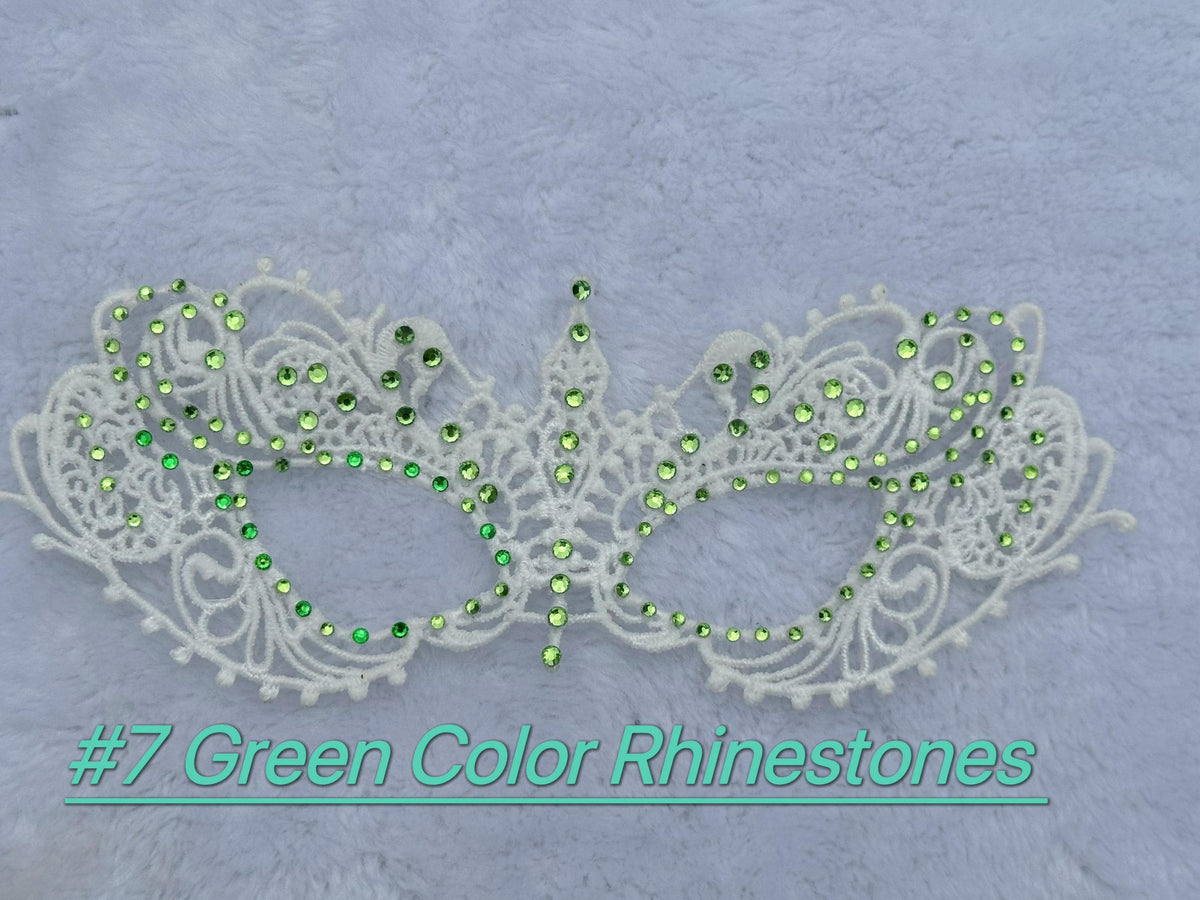 White Lace Masquerade Mask with Crystal Rhinestones, Venetian Eye Mask, Mardi Gras Mask, Wedding, Prom, Halloween Costume