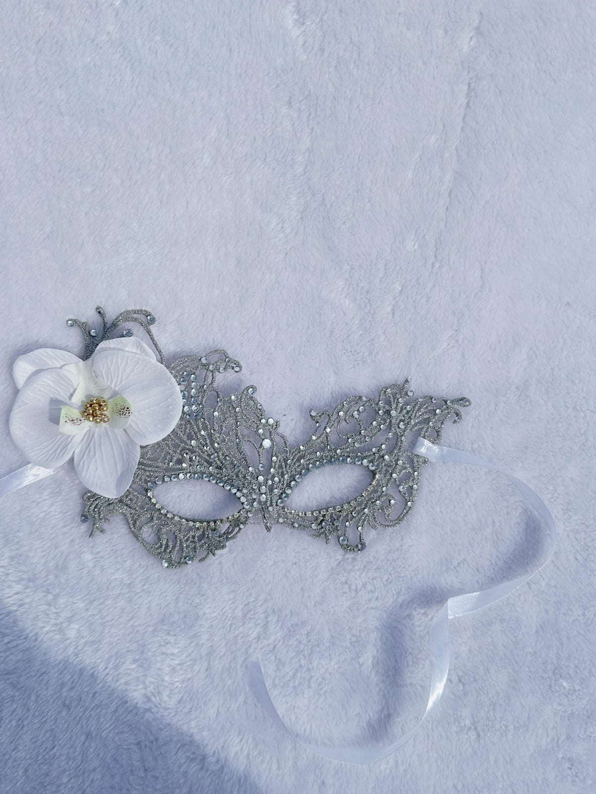 Lace Rhinestone Masquerade Mask, Gold Orchid Flower