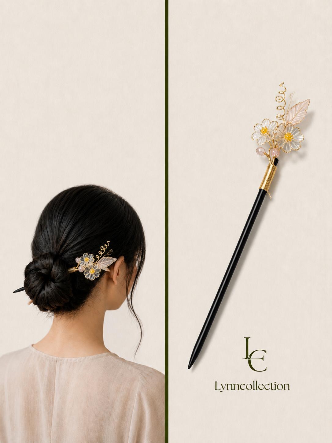 Vintage Hair Stick, Hairpin, ( agates gemstone) Ancient Style Costume Handmade wooden Hair Accessory