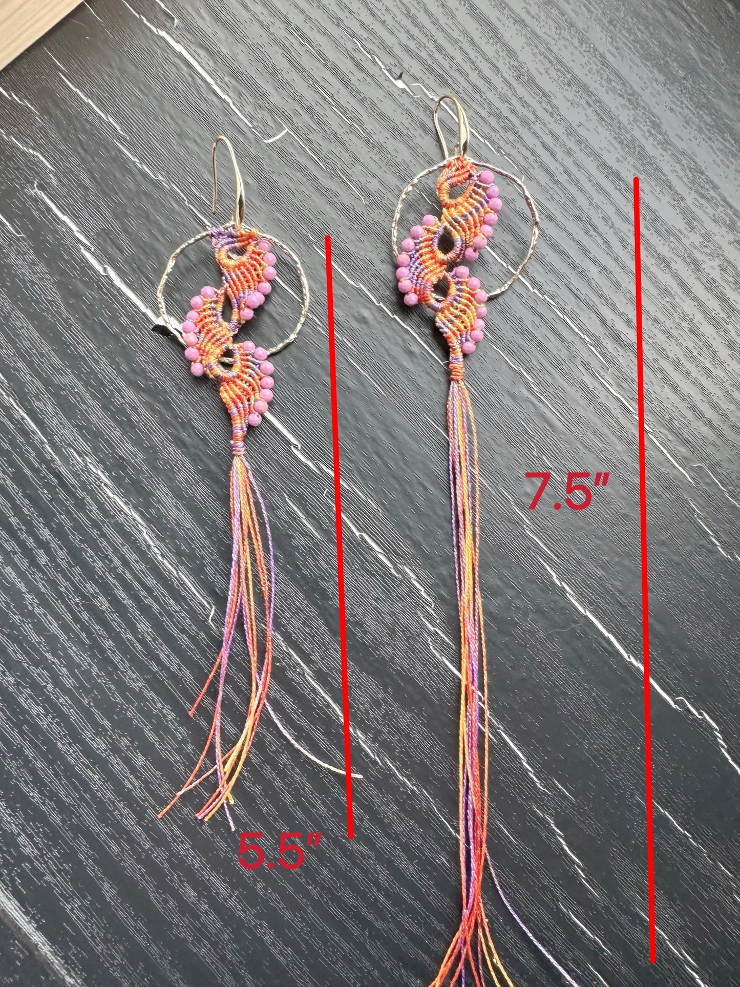 Handmade Macrame Earrings, Peacock Tail, Phosphosiderite Beads, Gold Plated Hooks