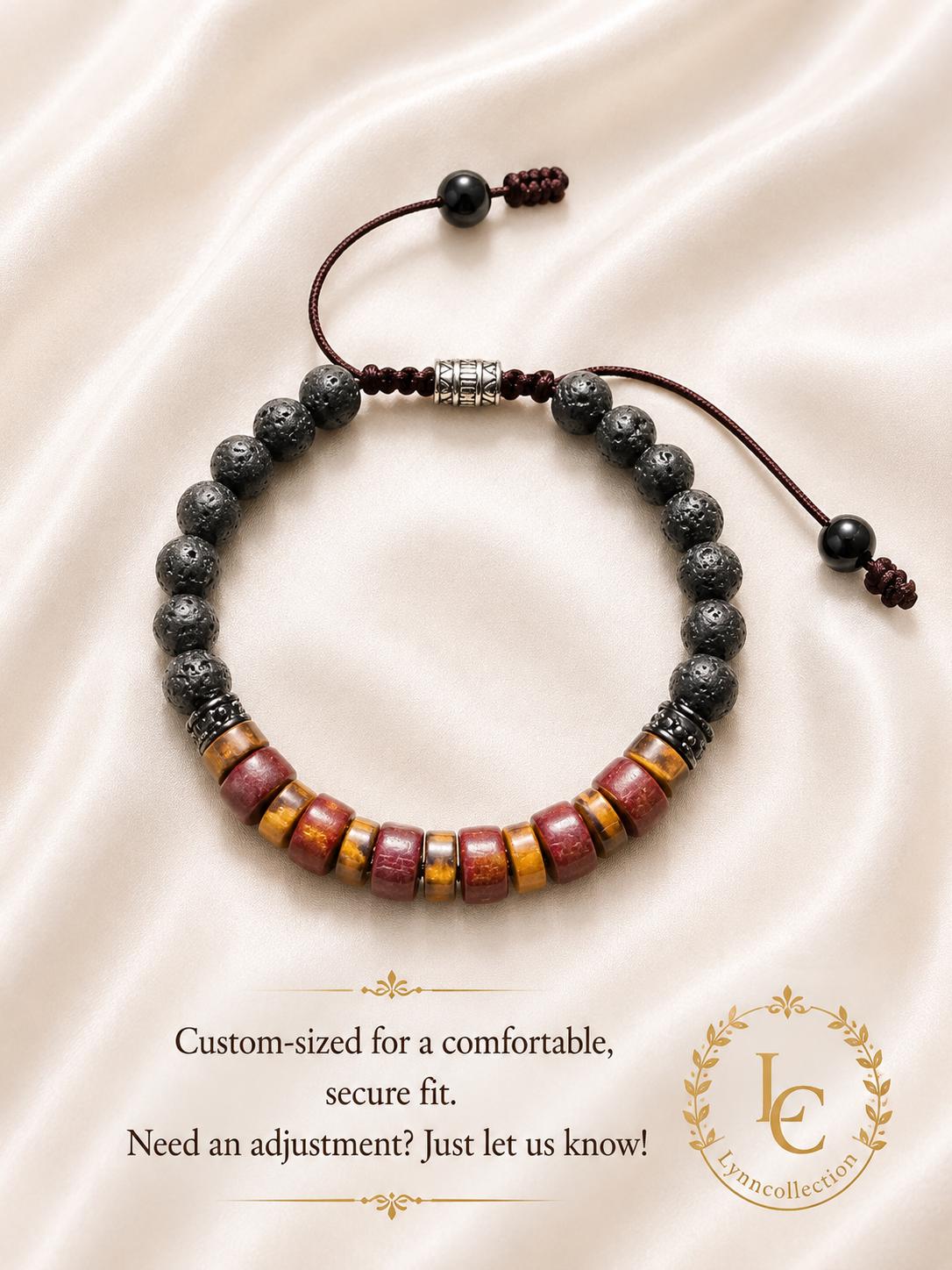 Lava Stone Beaded Bracelet for Him and Her – Tiger eye, Sandalwood, Lava Stones .   -Adjustable