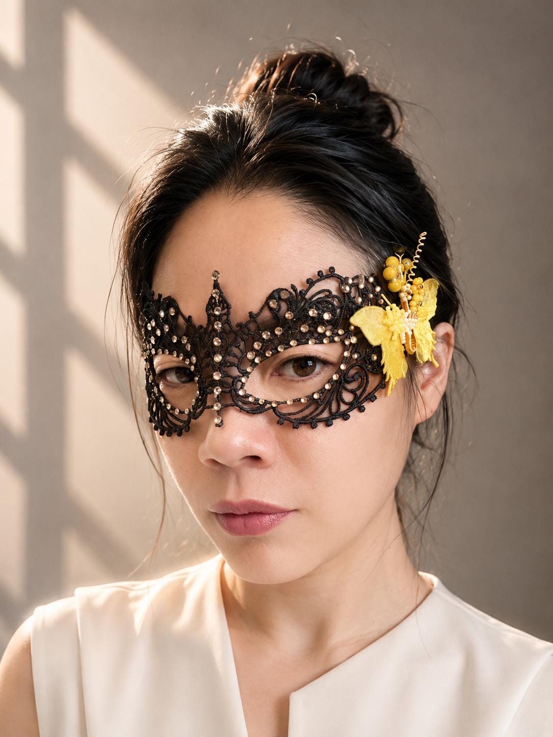 Handmade Yellow Butterfly Masquerade Mask, Black Lace Venetian Mask, Rhinestone  Eye Mask, Mardi Gras, Halloween Costume, Cosplay Accessory
