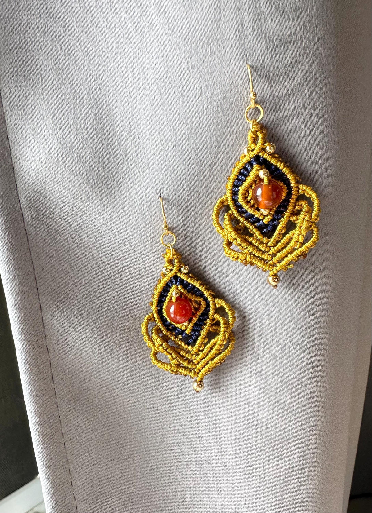 Handmade Macrame Dangle Earrings: Bohemian Gold Plated Hooks