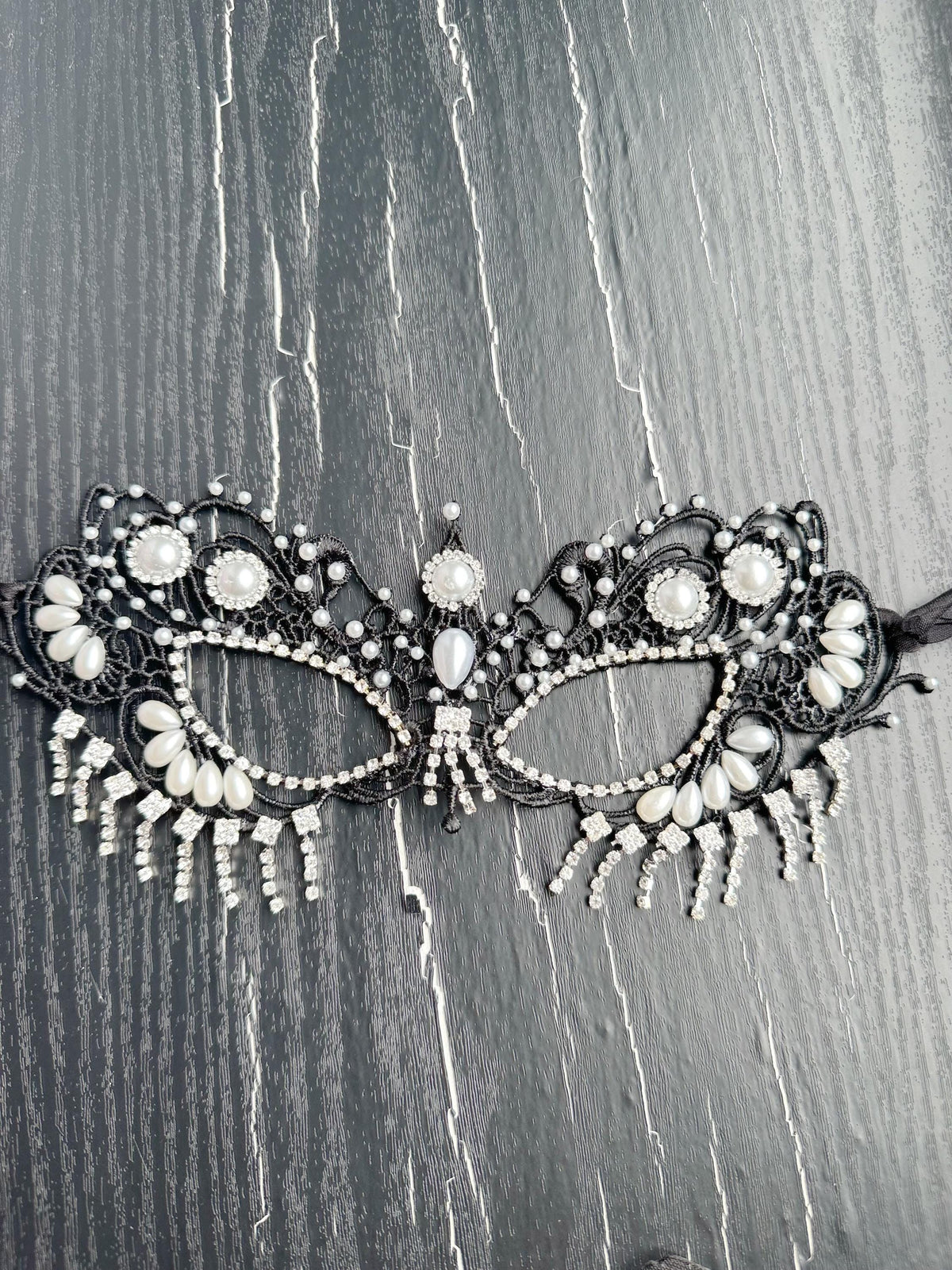 Lace Masquerade Mask, Embroidered Party Mask with white Resin beads and rhinestone, party mask