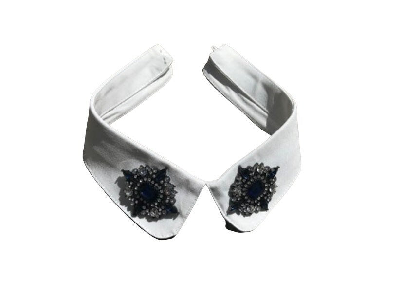 Beaded Detachable Collar: White False Collar Lapel